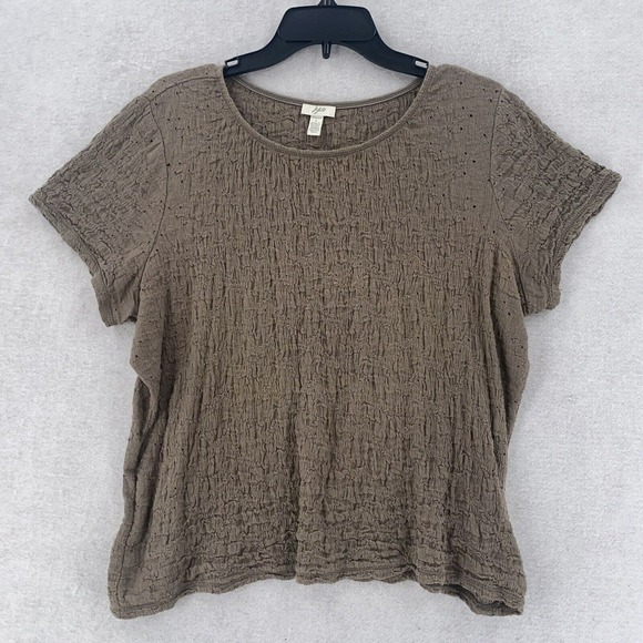 J Jill Top Womens‎ Large Elastic All Over Smocked Brown Tan Blouse - Picture 1 of 8
